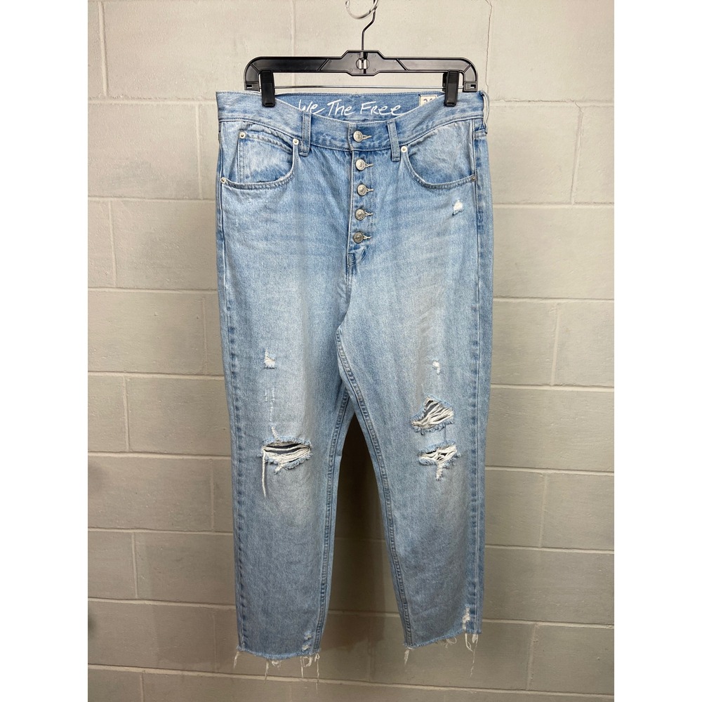 We The Free Distressed Mom Jeans Ripped Light Wash Denim Button Fly Size 31